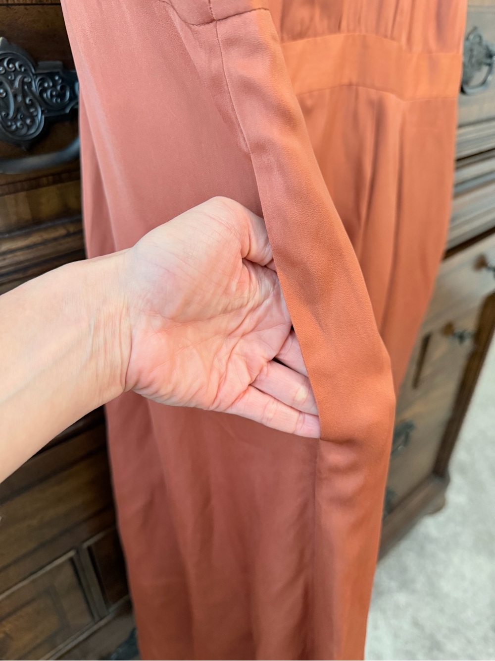 LOFT Sleeveless Satin Midi Dress in Coral Pink - Picture 5 of 13